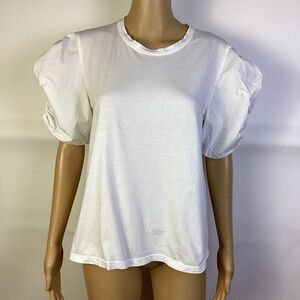 A.L.C. Puff Ruffle Sleeve White Tee Large